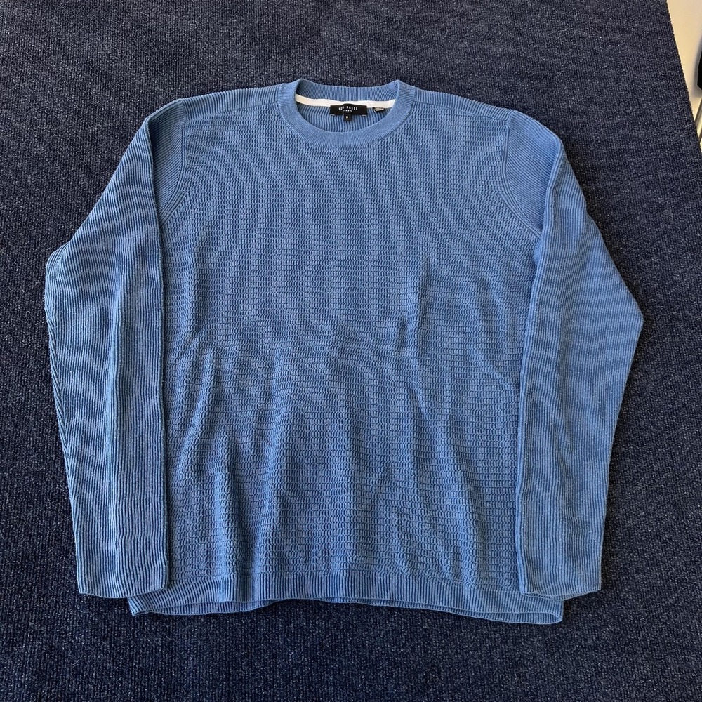 Ted Baker London Sweater Mens Extra Large Blue Waffle Knit Crewneck Pullover